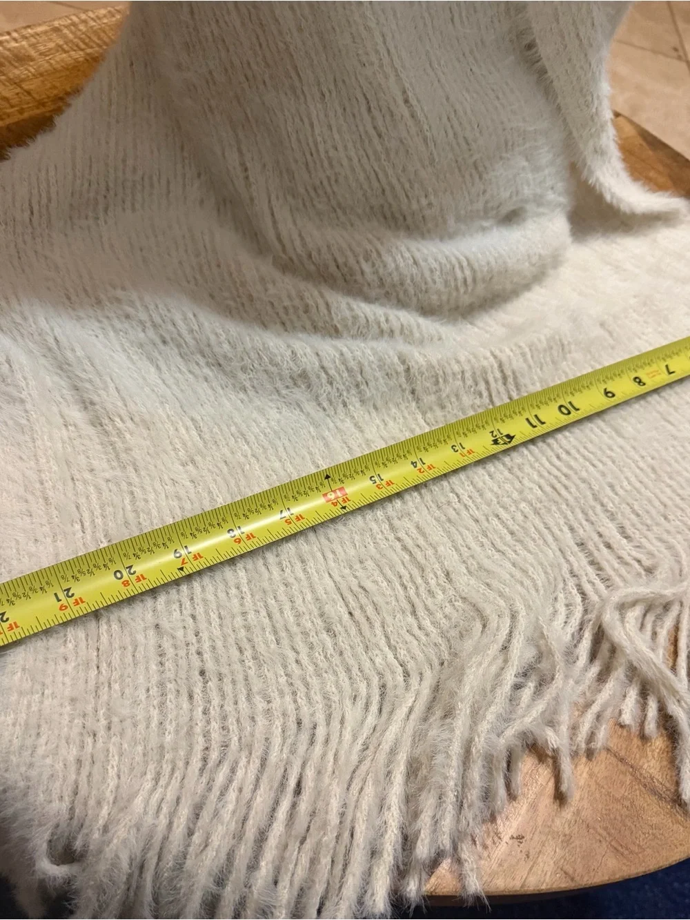 Free People Winter Chill Soft Fuzzy Fringe Blanket Scarf 80x32”  Beige